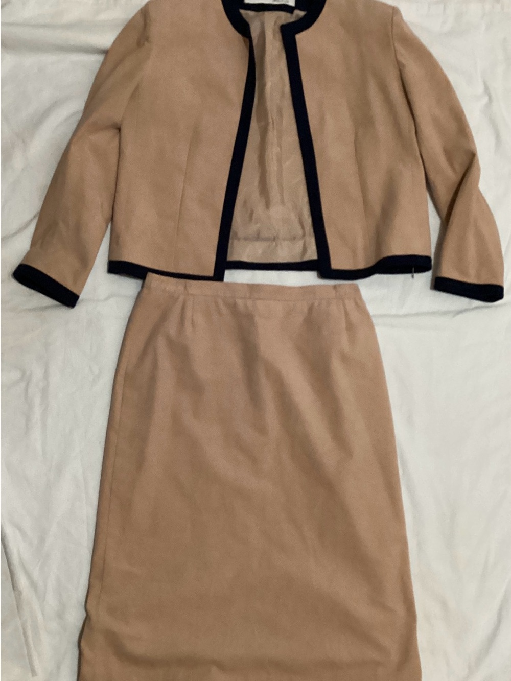 Women's Tan Two-Piece Suit Jacket and Pencil Skirt